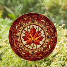 Densely Detailed Tiffany Style Stained Glass Autumnal Maple Leaf Fall Window Decor Stained Glass Suncatcher