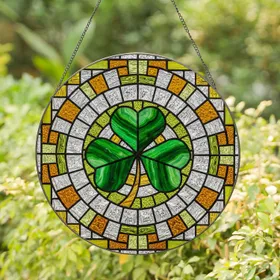 Tiffany Style Emerald Green Stained Glass Shamrock Heart Leaves - Irish Luck St. Patrick's Day Gift Stained Glass Suncatcher