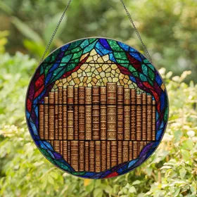 Tiffany Stained Glass Antique Books Mosaic - Literary Jewel Tones Book Lover Gift Stained Glass Suncatcher