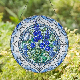 Blue Delphinium Stained Glass - Tiffany Style Floral Mosaic Butterfly Window Art Decor Stained Glass Suncatcher