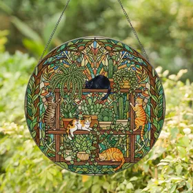 Stained Glass Cats Plant Shelf Houseplants Mosaic Home Decor Gift for Cat Lovers Stained Glass Suncatcher