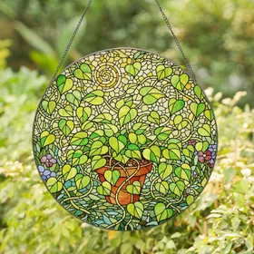 Vibrant Potted Pothos Plant Stained Glass Art - Heart Leaves Tiffany Style Garden Decor Stained Glass Suncatcher