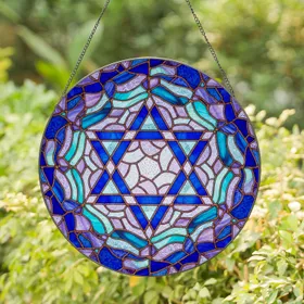 Intricate Geometric Mosaic Star of David Stained Glass - Tiffany Style Wave Patterns Stained Glass Suncatcher