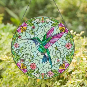 Hummingbird Stained Glass Floral Art - Tiffany Style Colorful Intricate Mosaic Design Stained Glass Suncatcher