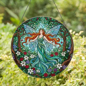 Dancing Fairy Butterfly Wings Stained Glass Enchanted Forest Jewel Tone Window Art Stained Glass Suncatcher