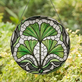 Highly Detailed Emerald Green Ginkgo Leaves Stained Glass Art - Tiffany Mosaic Decor Stained Glass Suncatcher