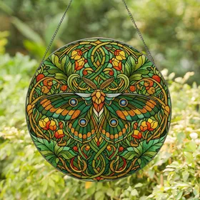 Intricate Moth Tiffany Stained Glass - Botanical Mosaic Garden Home Decor Stained Glass Suncatcher