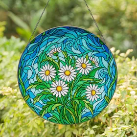 White Daisies Stained Glass Mosaic Suncatcher - Tiffany Style Floral Window Art Gift Stained Glass Suncatcher