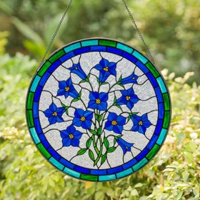 Blue Bell Flower Stained Glass Suncatcher - Tiffany Style Mosaic Window Decor Gift