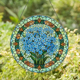 Vivid Blue Forget-Me-Not Flowers Stained Glass Art Tiffany Style Mosaic Background Decor Stained Glass Suncatcher