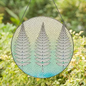 High Contrast White Fern Fronds Tiffany Stained Glass Mosaic Cream Yellow Teal Gradient Stained Glass Suncatcher