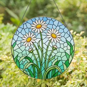 Highly Detailed Daisy Stained Glass Mosaic - Tiffany Style Floral Art Window Accent Stained Glass Suncatcher