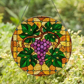 Stained Glass Purple Grapes Green Leaves Vine Tiffany Style Window Art Home Decor Gift Stained Glass Suncatcher