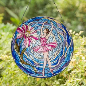 Ballerina Tiffany Style Stained Glass Flower Mosaic Pink Tutu En Pointe Jewel Tones Stained Glass Suncatcher