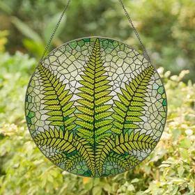 Stained Glass Fern Fronds Mosaic - Glowing Tiffany Style Jewel Tones Intricate Art Stained Glass Suncatcher