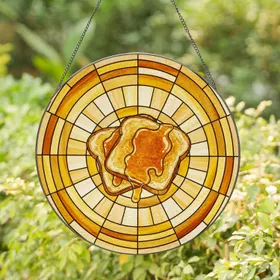 Golden Brown Toast Syrup Drip Tiffany Stained Glass Mosaic Art - Breakfast Kitchen Decor Stained Glass Suncatcher