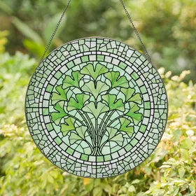 Glowing Ginkgo Biloba Stained Glass Mosaic Leaves - Tiffany Style Nature Window Decor Art Stained Glass Suncatcher