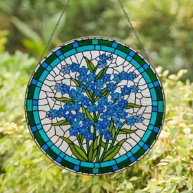 Forget-Me-Not Stained Glass Flower Mosaic - Sky Blue Teal Tiffany Style Home Decor Gift Stained Glass Suncatcher