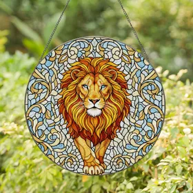 Majestic Lion Stained Glass Art - Intricate Mosaic & Translucent Glass Stained Glass Suncatcher
