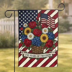 Stained Glass Patriotic Flowers Flag 1776-2026 - USA 250th Anniversary American Freedom Garden Flag