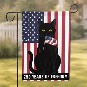 Black Cat Betsy Ross 1776-2026 Flag - USA 250 Years of Freedom Patriotic Anniversary Garden Flag