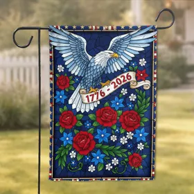 Bald Eagle Stained Glass 1776-2026 - USA 250th Anniversary Patriotic Flowers American Stars Garden Flag