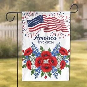 America 250th Anniversary Flag - Patriotic Floral Art 1776-2026 Garden Flag