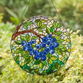 Blueberries Stained Glass Tiffany Art - Dappled Light Forest Fruit Home Decor Gift Stained Glass Suncatcher