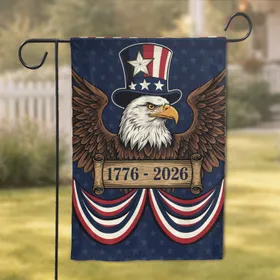 Bald Eagle American Flag 1776-2026 - USA 250th Anniversary Uncle Sam Hat Patriotic Garden Flag