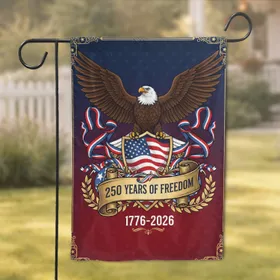 Bald Eagle American Flag 1776-2026 - 250 Years of Freedom USA Anniversary for Veterans Garden Flag