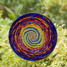 Stained Glass Tiffany Abstract Spiral Mosaic Concentric Pattern Jewel Tone Intricate Stained Glass Suncatcher