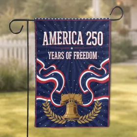 AMERICA 250 Years of Freedom Liberty Bell Gold Laurel USA 1776-2026 Patriotic Anniversary Garden Flag