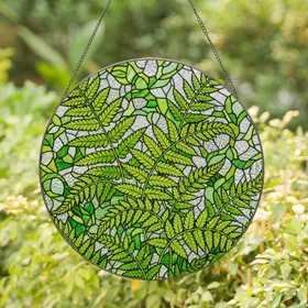 Intertwining Fern Fronds Stained Glass Mosaic - Tiffany Style Clear Frosted Glass Stained Glass Suncatcher