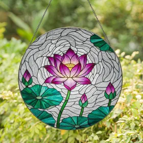 Fuchsia Violet Lotus Flower Stained Glass Mosaic Art - Tiffany Style Window Decor Stained Glass Suncatcher