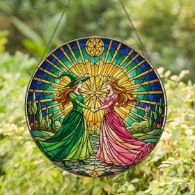 Witch Princess Dancing Stained Glass - Tiffany Jewel Tone Starburst Luminous Mosaic Art Stained Glass Suncatcher