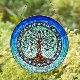 Tiffany Tree of Life Stained Glass Mosaic Sky Art - Jewel Tone Home Decor Gift for Her Stained Glass Suncatcher