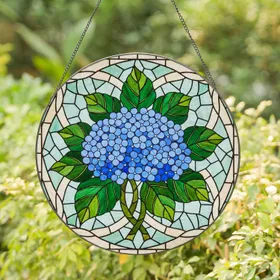 Blue Hydrangea Stained Glass Mosaic - Tiffany Style Jewel Tone Floral Window Art Display Stained Glass Suncatcher