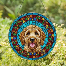 Goldendoodle Dog Stained Glass Mosaic Art - Intricate Tiffany Style Pet Lover Gift for Dog Moms Stained Glass Suncatcher