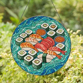 Sushi Platter Nigiri Sashimi Stained Glass Art - Tiffany Style Kitchen Decor Gift Stained Glass Suncatcher