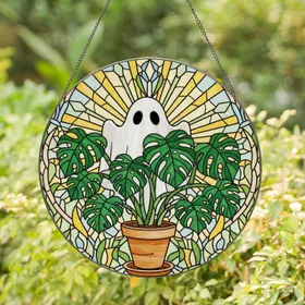Sheet Ghost Monstera Plant Stained Glass Tiffany Jewel Tones Botanical Mosaic Window Stained Glass Suncatcher