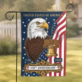 Bald Eagle American Flag 1776-2026 Liberty Bell - USA 250th Anniversary Independence Day Garden Flag