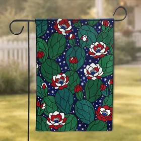 Patriotic Prickly Pear Cactus Stained Glass - America 250th Anniversary 1776-2026 Garden Flag