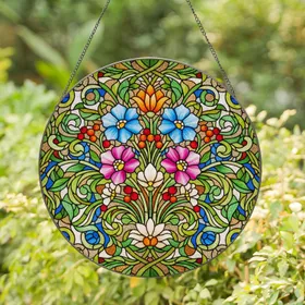 Intricate Wildflower Bouquet Stained Glass Art - Tiffany Style Floral Mosaic Jewel Tones Stained Glass Suncatcher