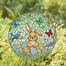 Bunny Easter Eggs Butterflies Birds Stained Glass - Spring Holiday Celebration Gift for Her Stained Glass Suncatcher