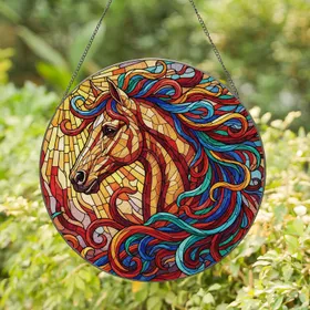 Majestic Horse Head Stained Glass Tiffany Style Sunburst Art for Horse Lovers Gift Stained Glass Suncatcher