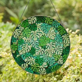 Monstera Deliciosa Stained Glass - Tiffany Style Botanical Leaf Jewel Tone Art Decor Stained Glass Suncatcher
