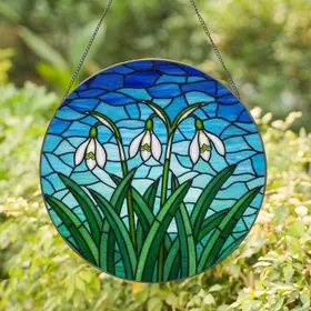 Tiffany Style Stained Glass Snowdrop Flowers Mosaic - Spring Floral Window Garden Home Decor Stained Glass Suncatcher