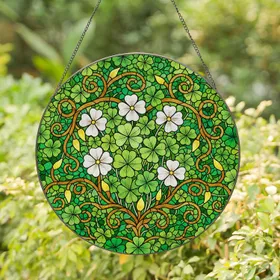 Four Leaf Clover Stained Glass Botanical Mosaic - Tiffany Style Floral Art Nature Decor Gift Stained Glass Suncatcher