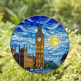 Big Ben Clock Tower Parliament Night Sky Mosaic - London Landmark Stained Glass Gift Stained Glass Suncatcher