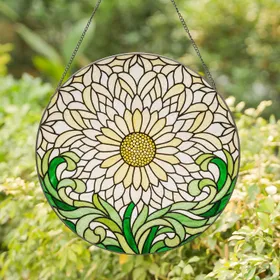 Tiffany Style Daisy Stained Glass Flower - Intricate Floral Mosaic Jewel Tone Art Stained Glass Suncatcher